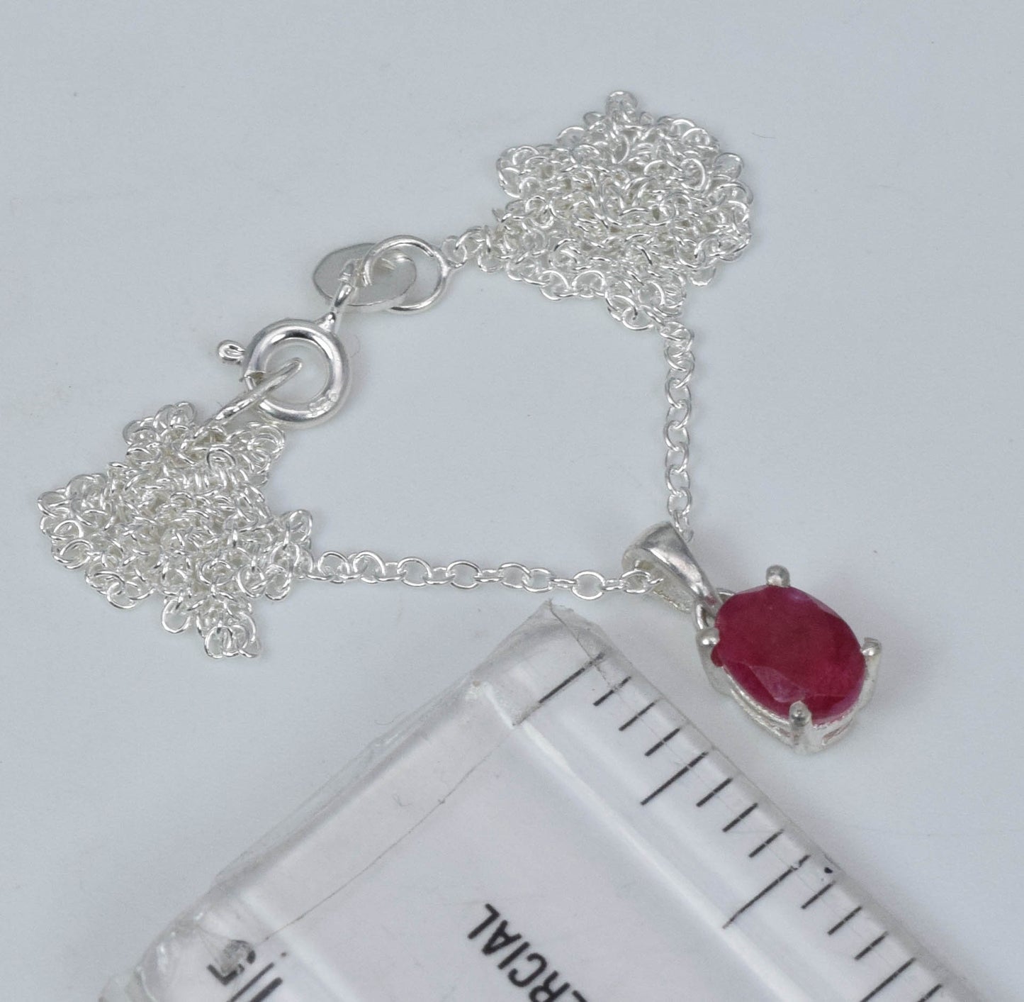 925 Solid Sterling Silver Faceted Simulated Red Ruby Chain Pendant