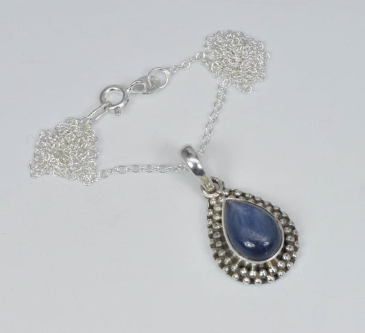 925 Solid Sterling Silver Blue Kynite Chain Pendant