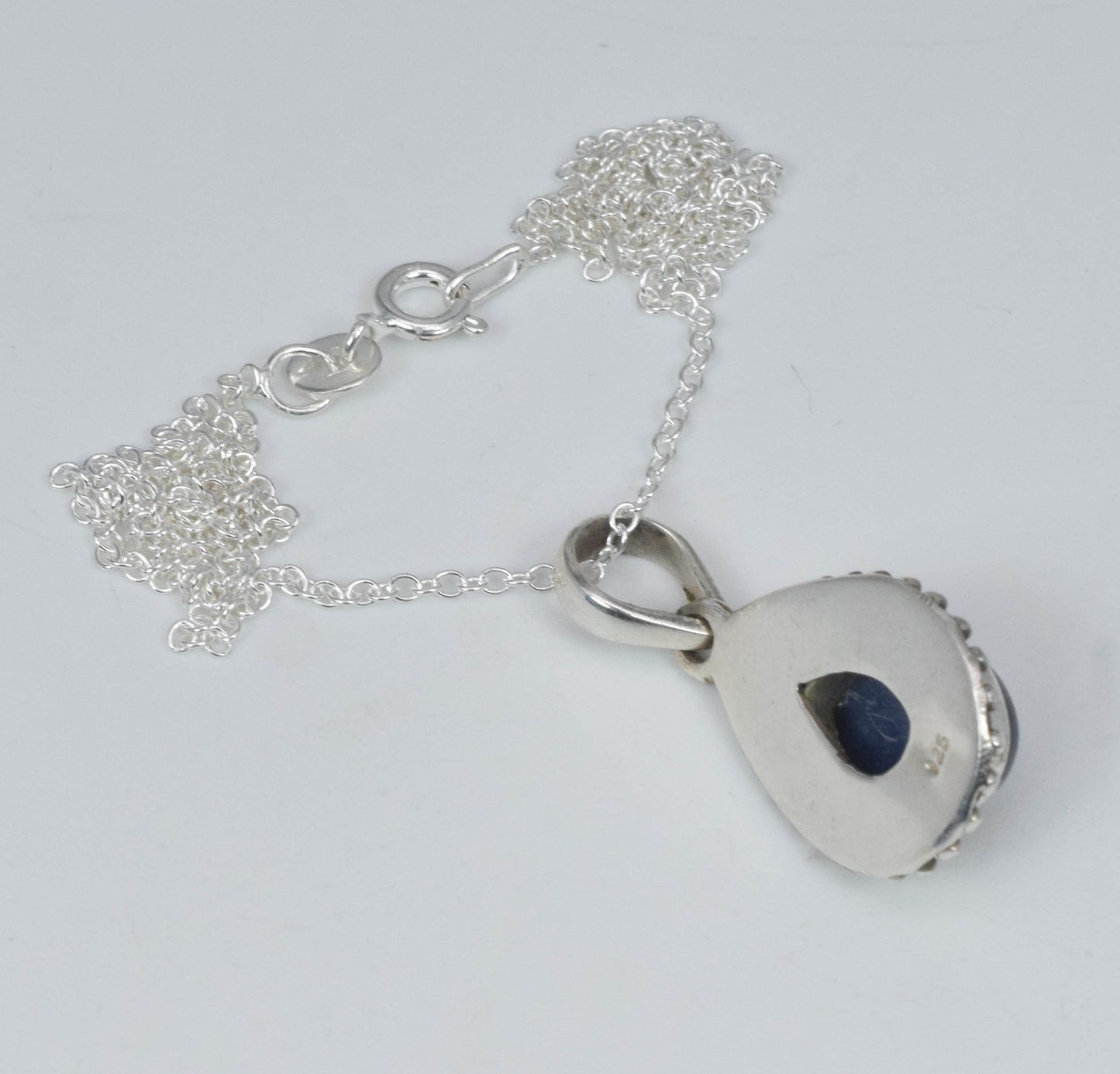 925 Solid Sterling Silver Blue Kynite Chain Pendant