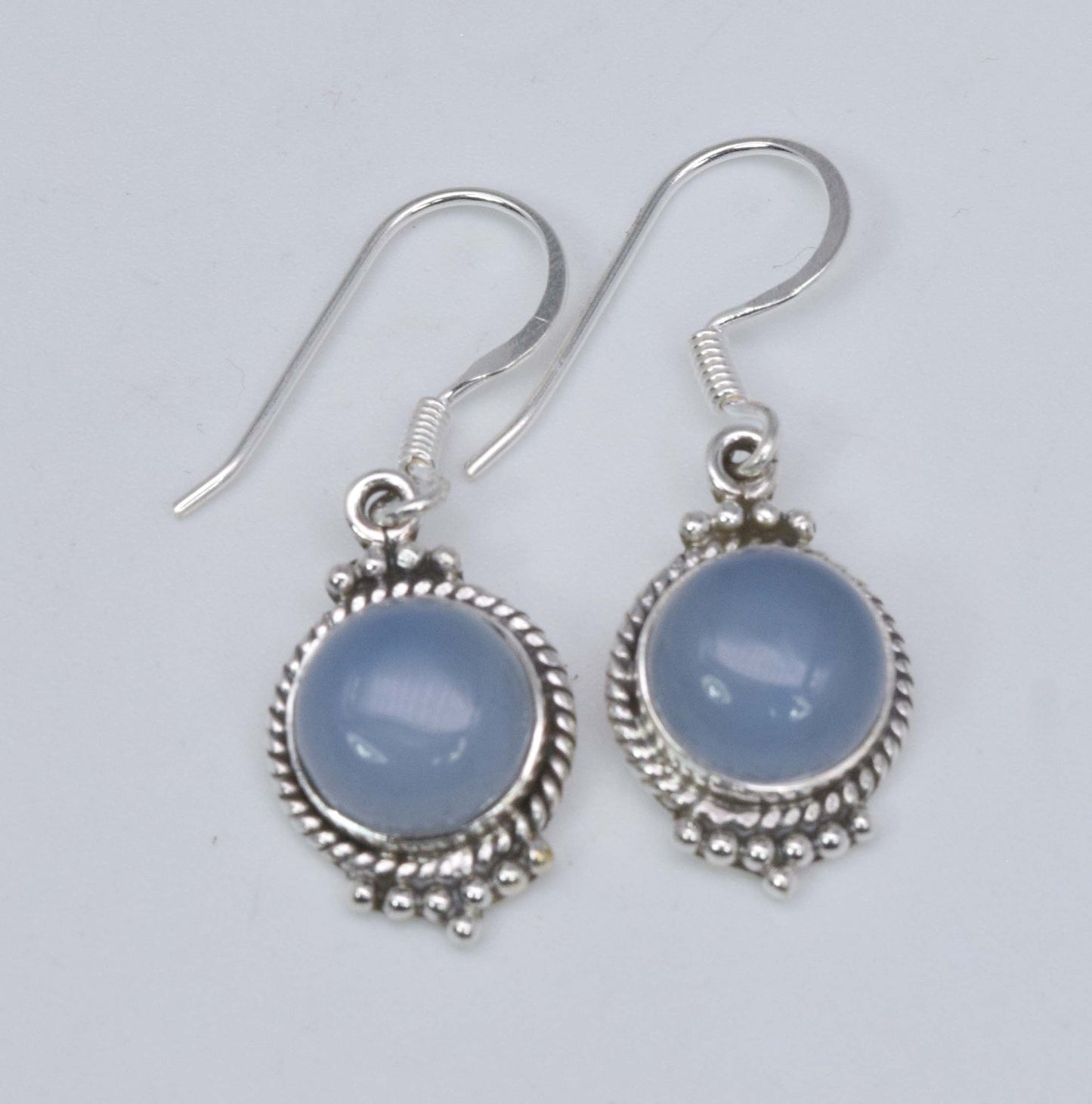 925 Solid Sterling Silver Blue Chalcedony Hook Earring-1.3 Inch