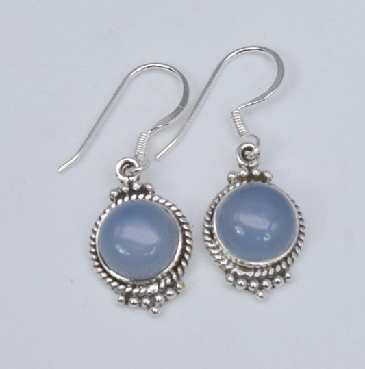 925 Solid Sterling Silver Blue Chalcedony Hook Earring-1.3 Inch