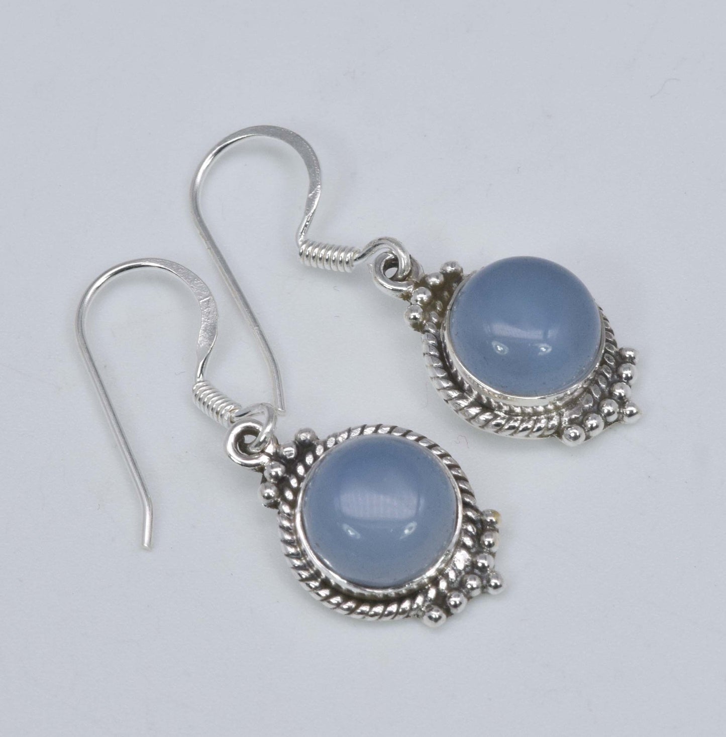 925 Solid Sterling Silver Blue Chalcedony Hook Earring-1.3 Inch