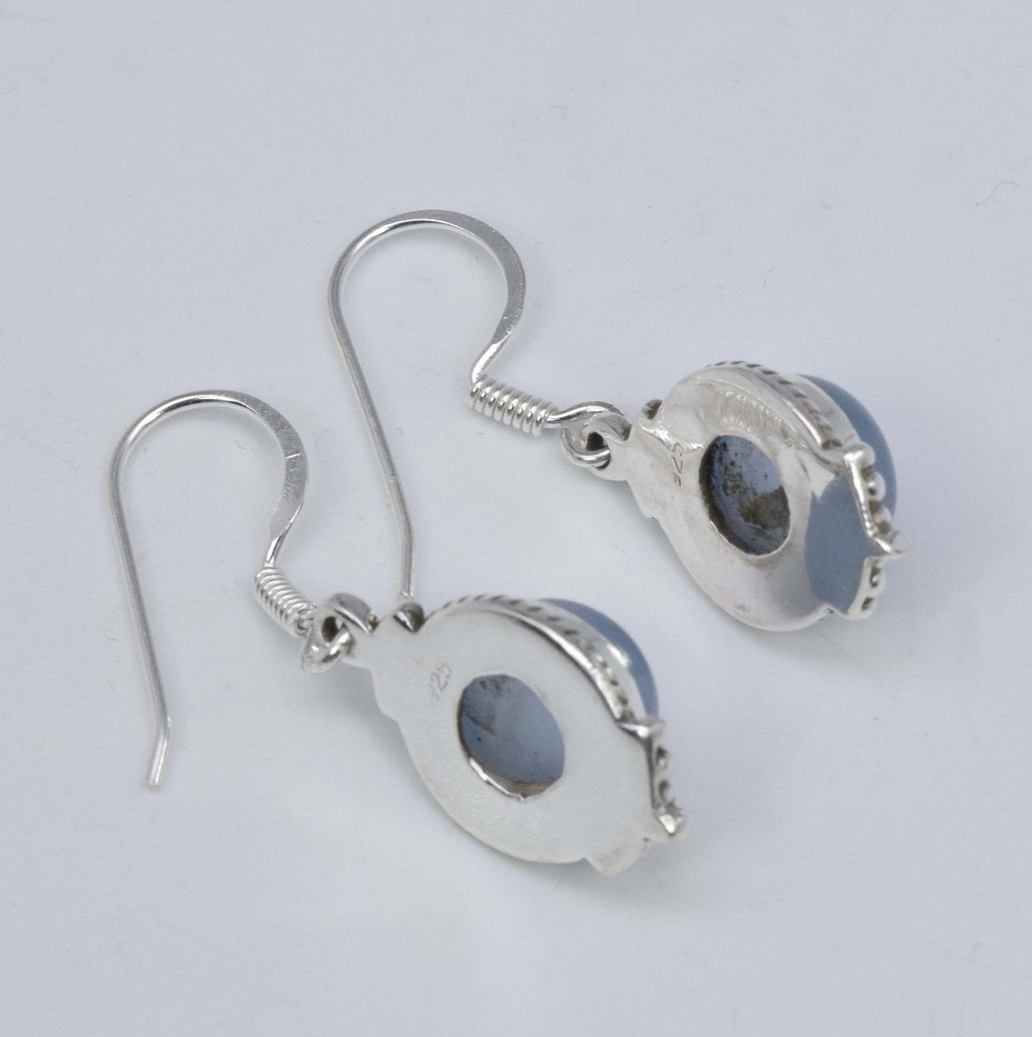 925 Solid Sterling Silver Blue Chalcedony Hook Earring-1.3 Inch