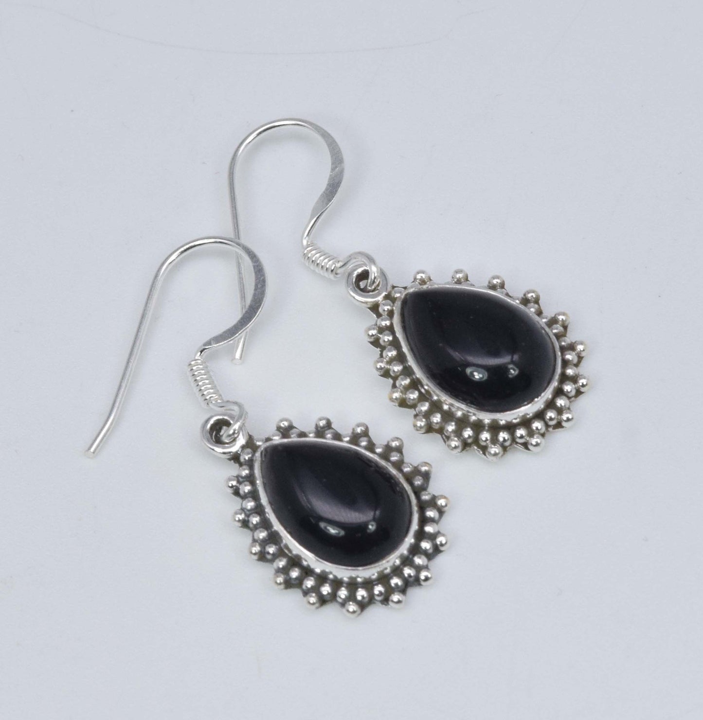925 Solid Sterling Silver Black Onyx Hook Earring-1.3 Inch