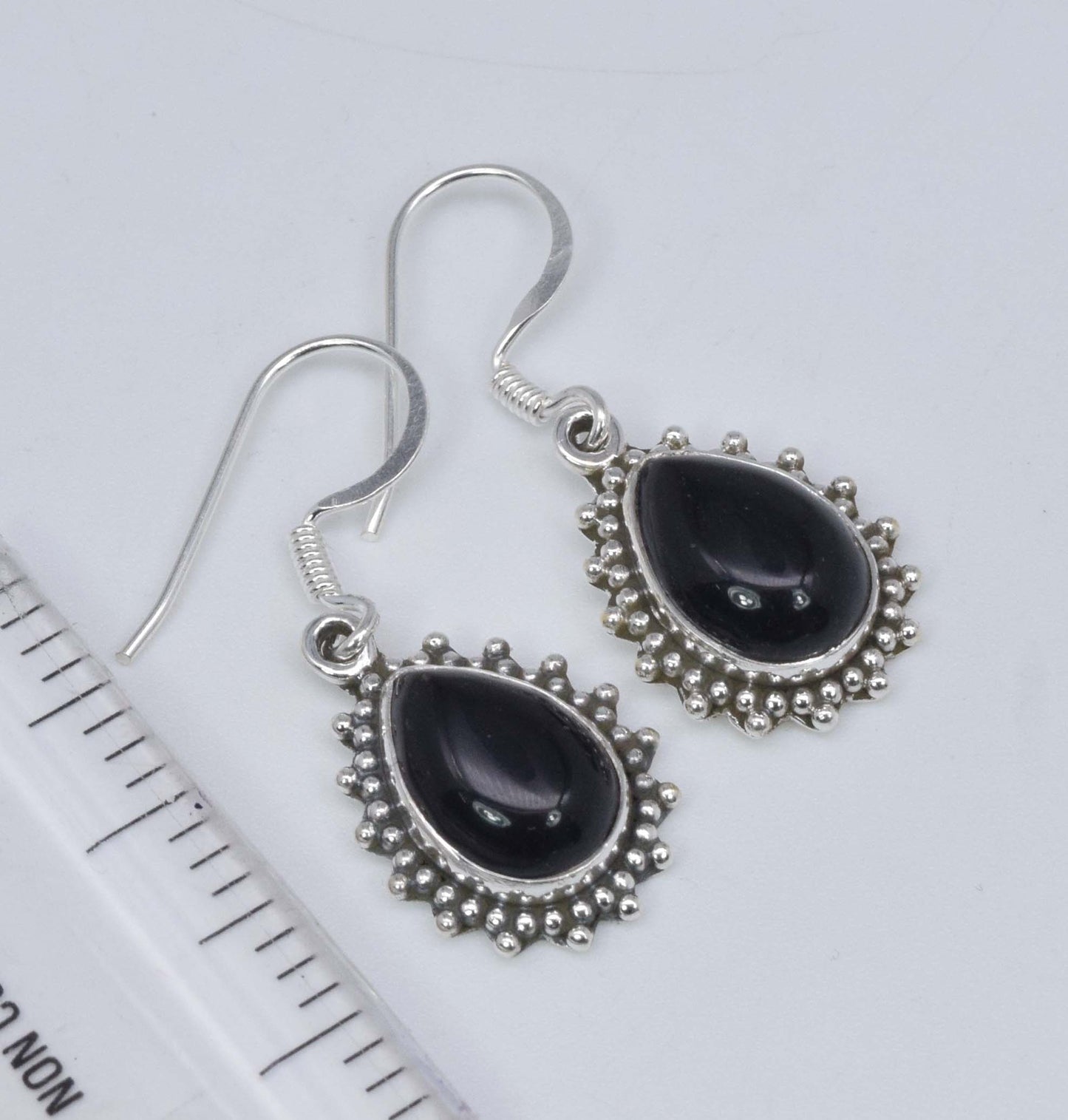 925 Solid Sterling Silver Black Onyx Hook Earring-1.3 Inch