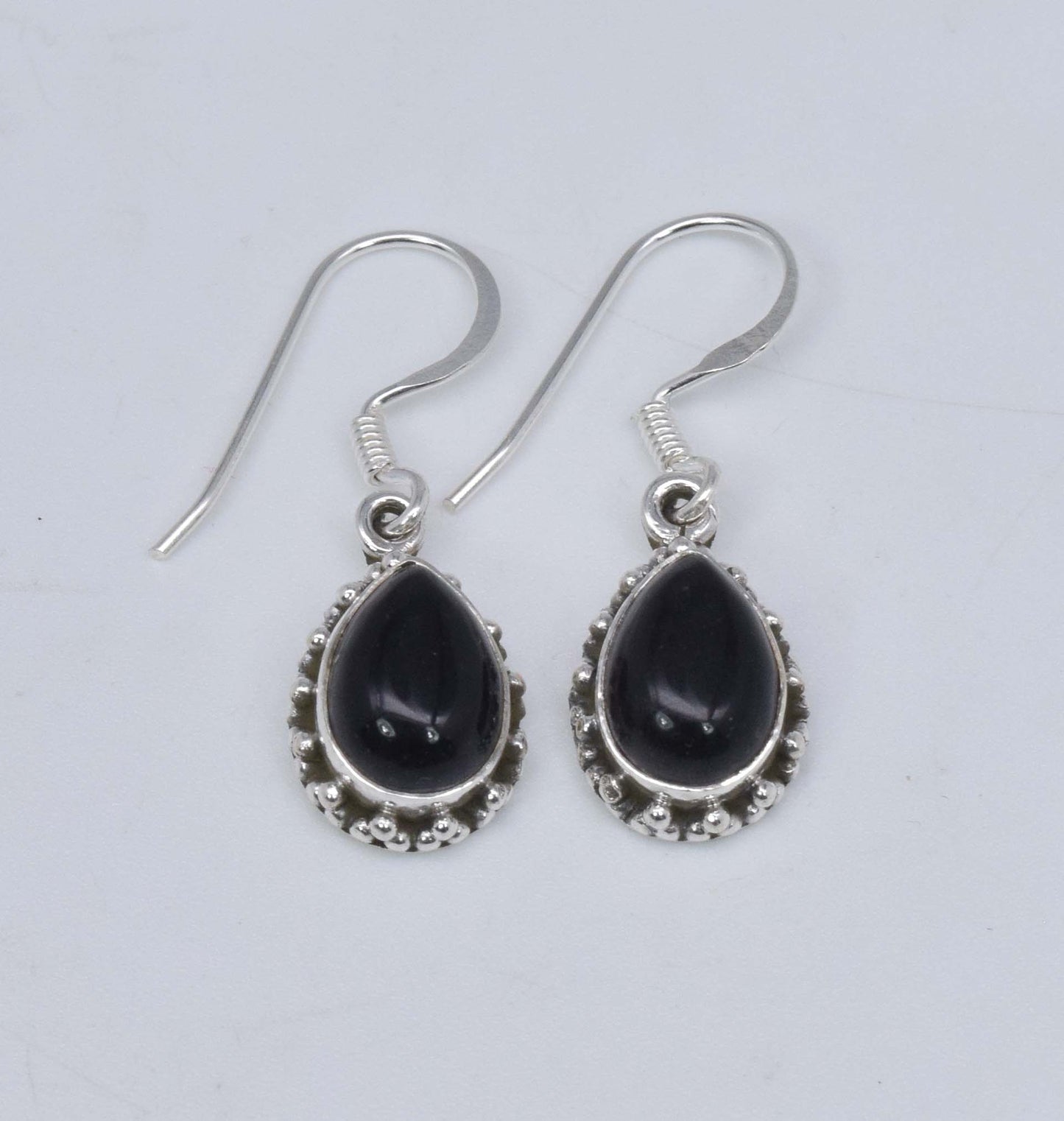 925 Solid Sterling Silver Black Onyx Hook Earring-1 Inch
