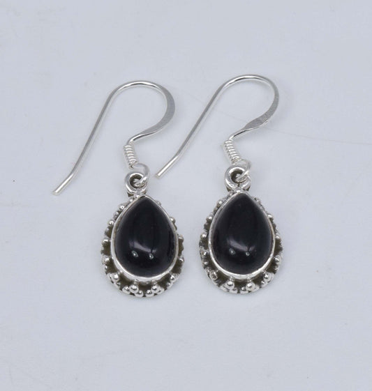 925 Solid Sterling Silver Black Onyx Hook Earring-1 Inch