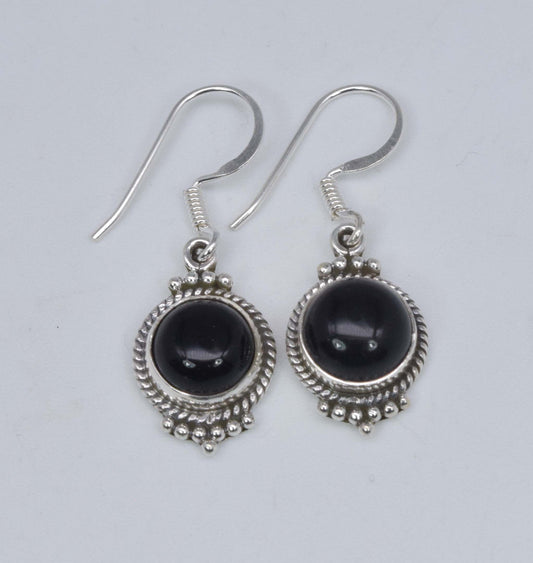 925 Solid Sterling Silver Black Onyx Hook Earring-1.3 Inch