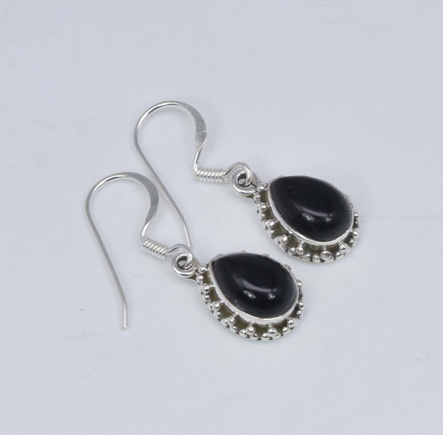 925 Solid Sterling Silver Black Onyx Hook Earring-1.3 Inch