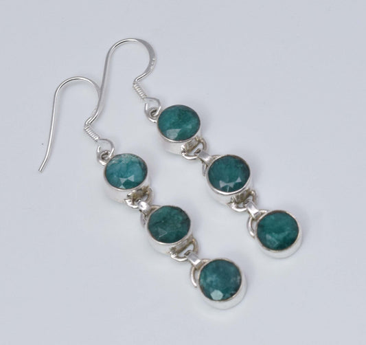 925 Solid Sterling Silver Cut Simulated Green Emerald Hook Earring-2 Inch