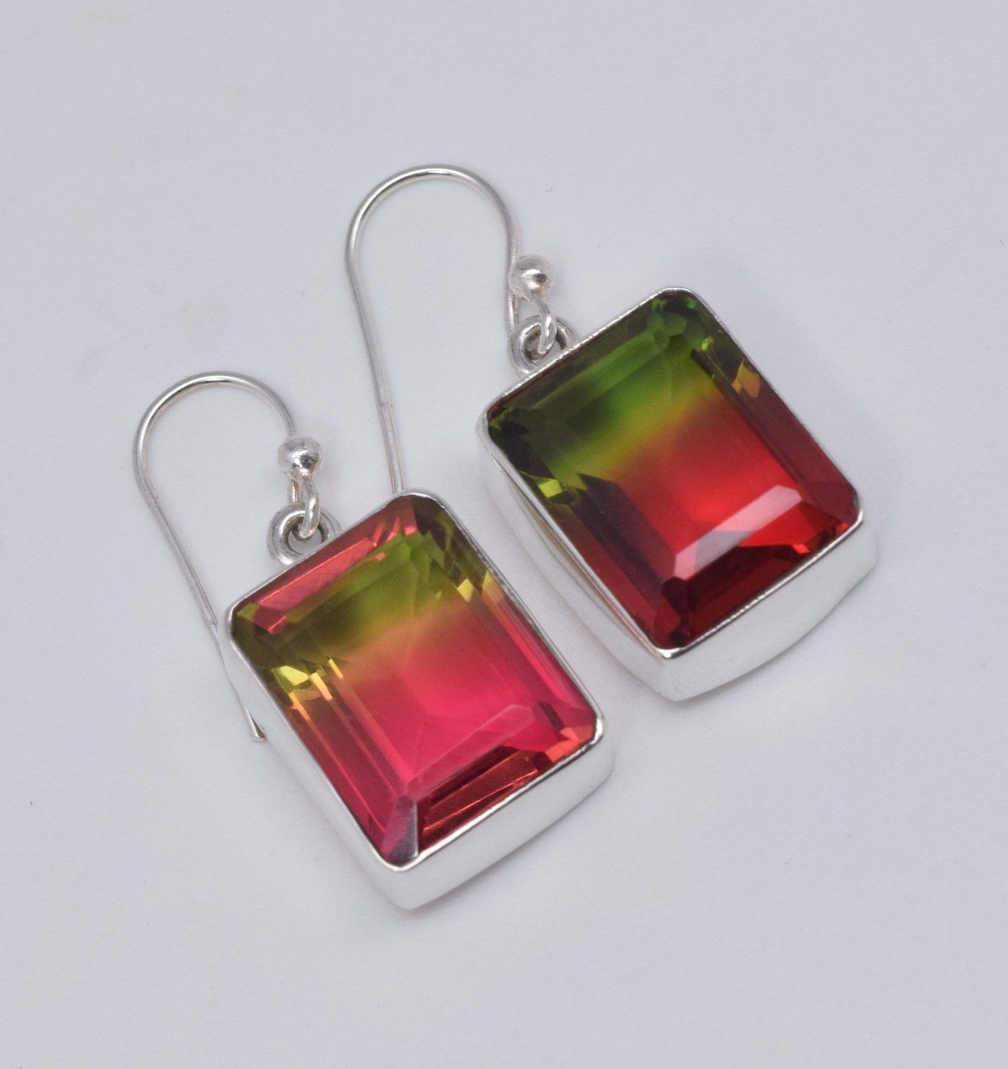 925 Solid Sterling Silver Faceted Watermelon Quartz Hook Earring-1.2 Inch