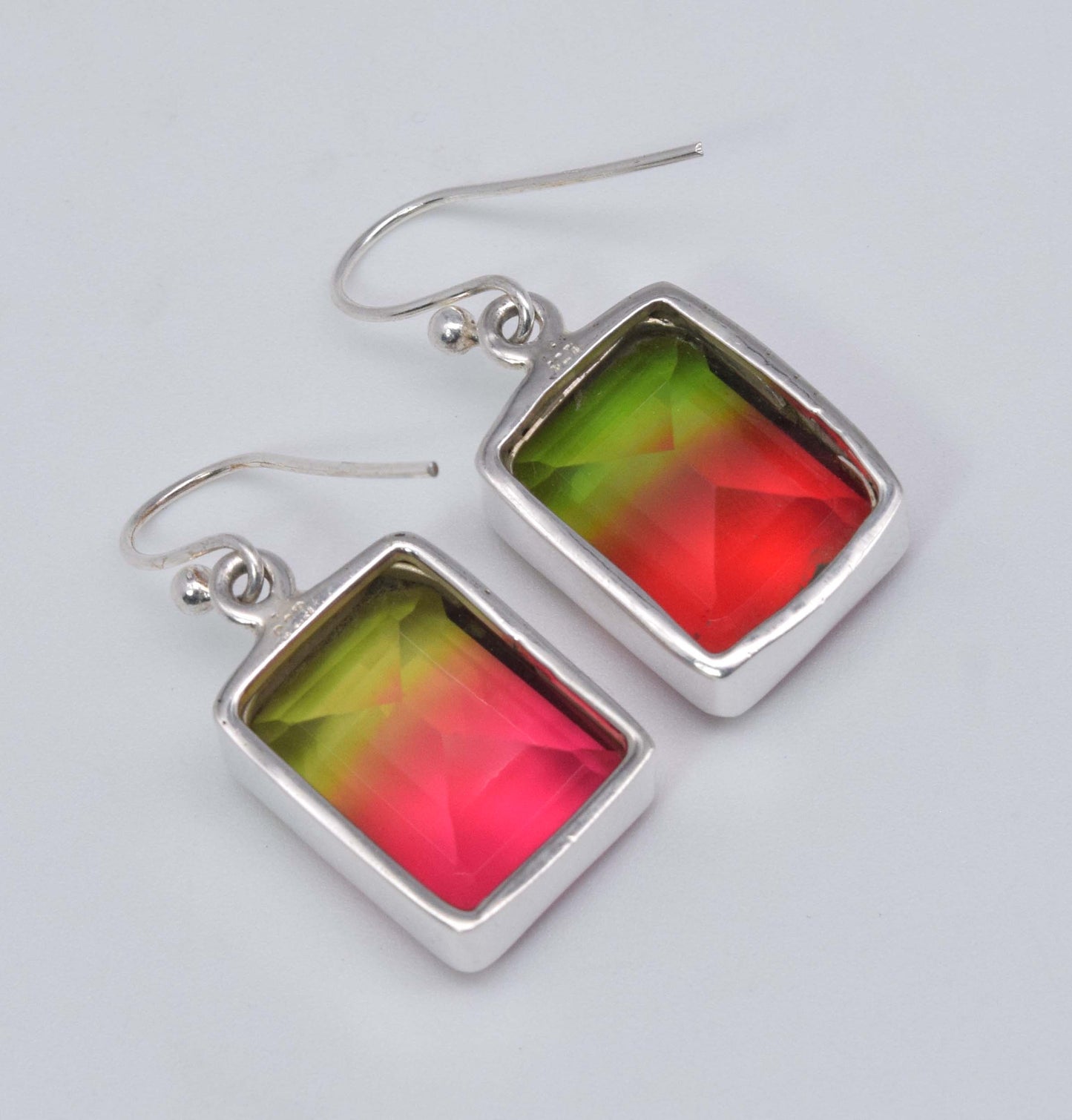 925 Solid Sterling Silver Faceted Watermelon Quartz Hook Earring-1.2 Inch