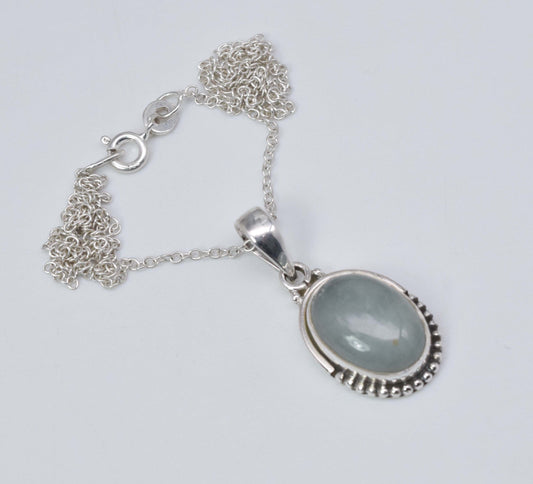 925 Solid Sterling Silver Aquamarine Chain Pendant-19 Inch