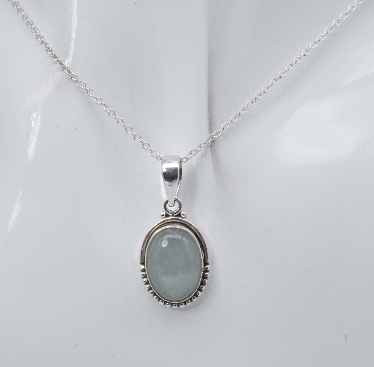 925 Solid Sterling Silver Aquamarine Chain Pendant-19 Inch