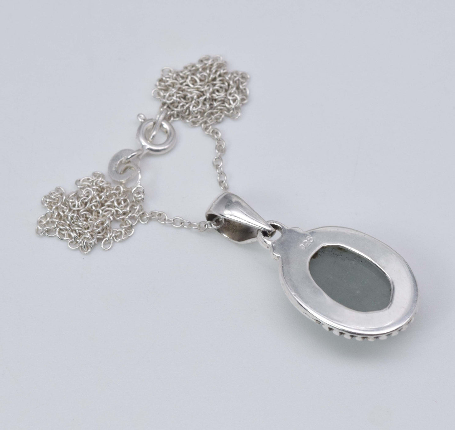 925 Solid Sterling Silver Aquamarine Chain Pendant-19 Inch