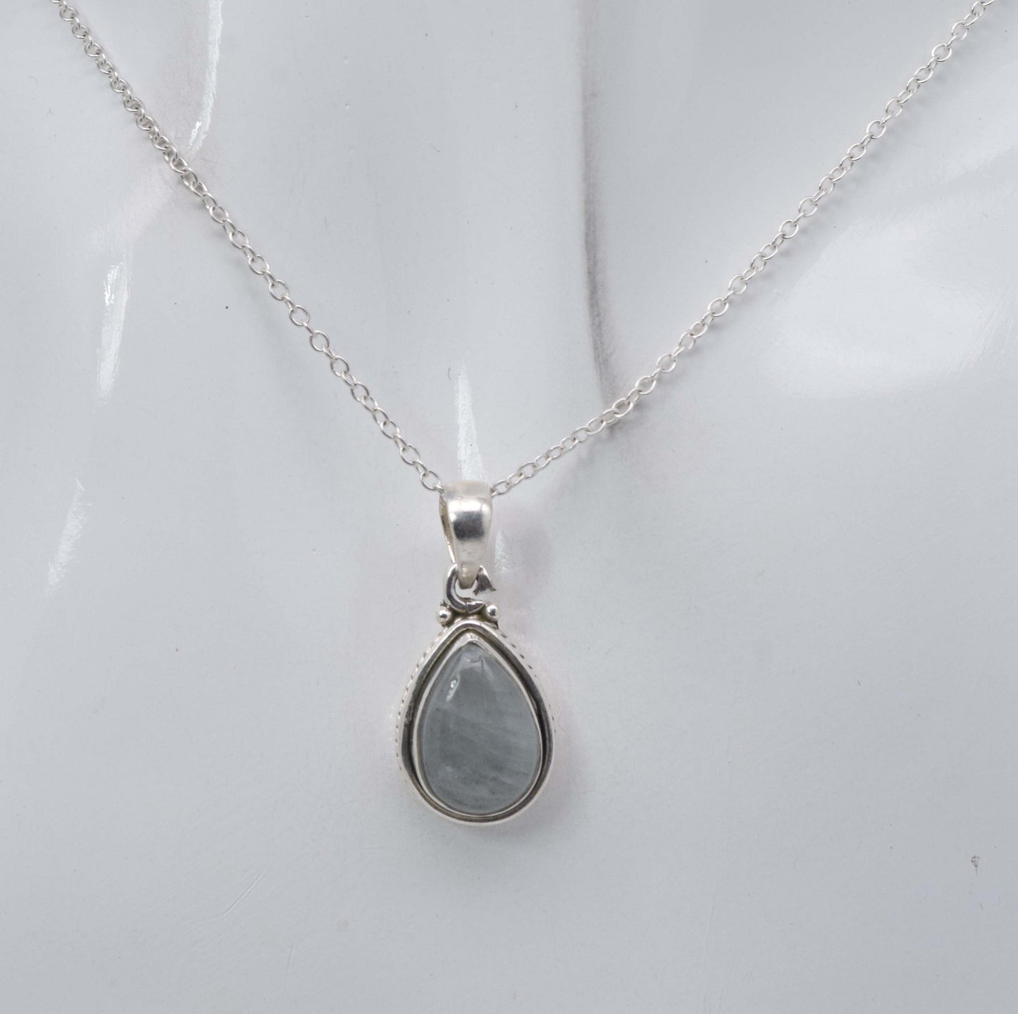 925 Solid Sterling Silver Aquamarine Chain Pendant-19 Inch