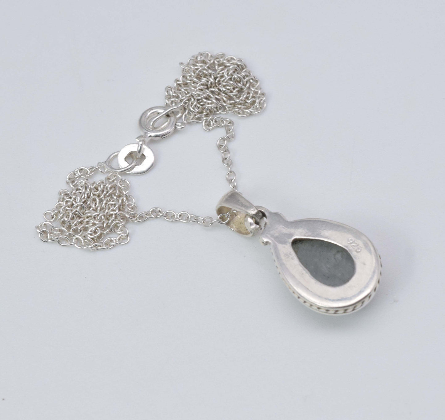 925 Solid Sterling Silver Aquamarine Chain Pendant-19 Inch