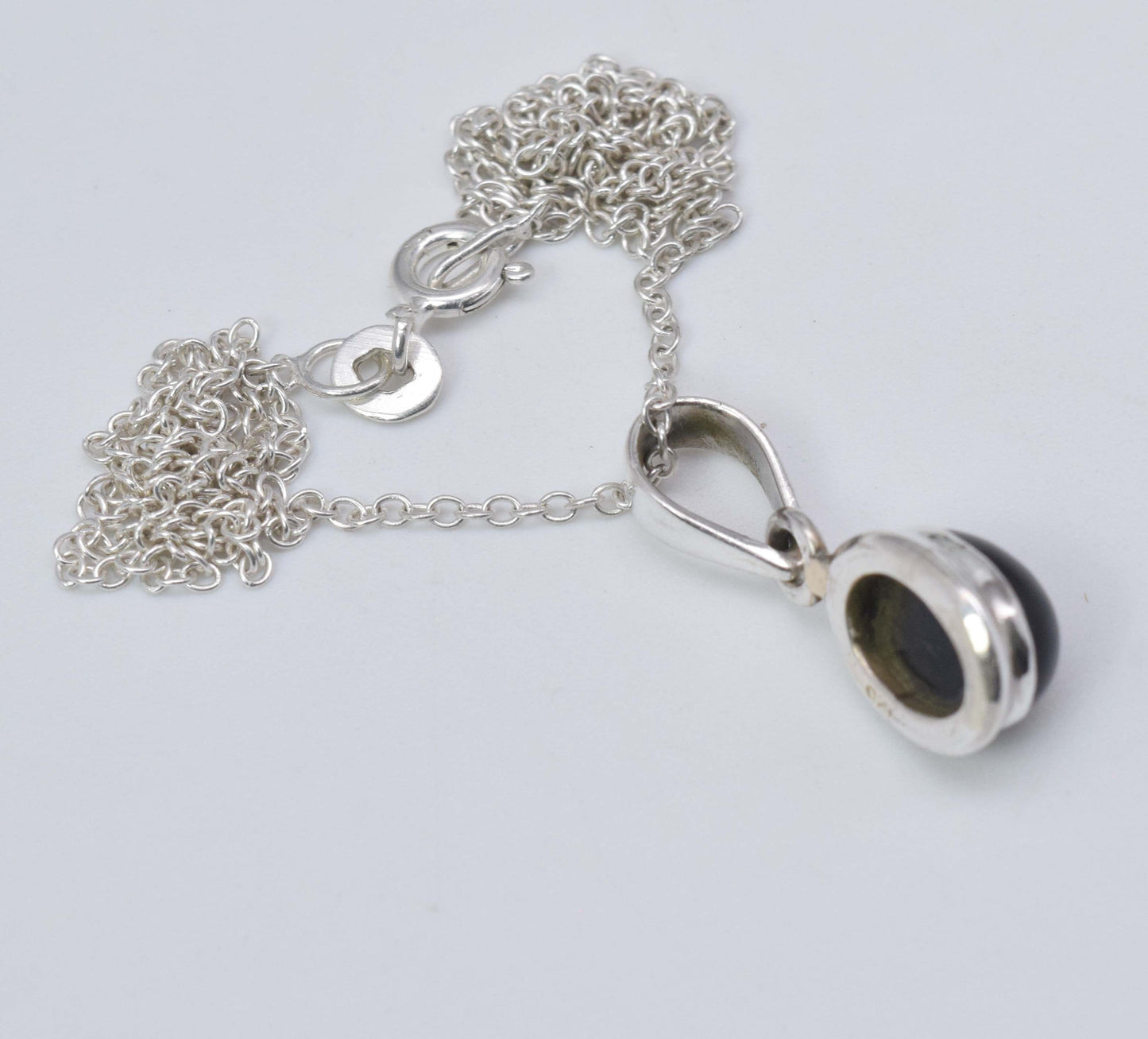 925 Solid Sterling Silver Black Onyx Chain Pendant-18.8 Inch