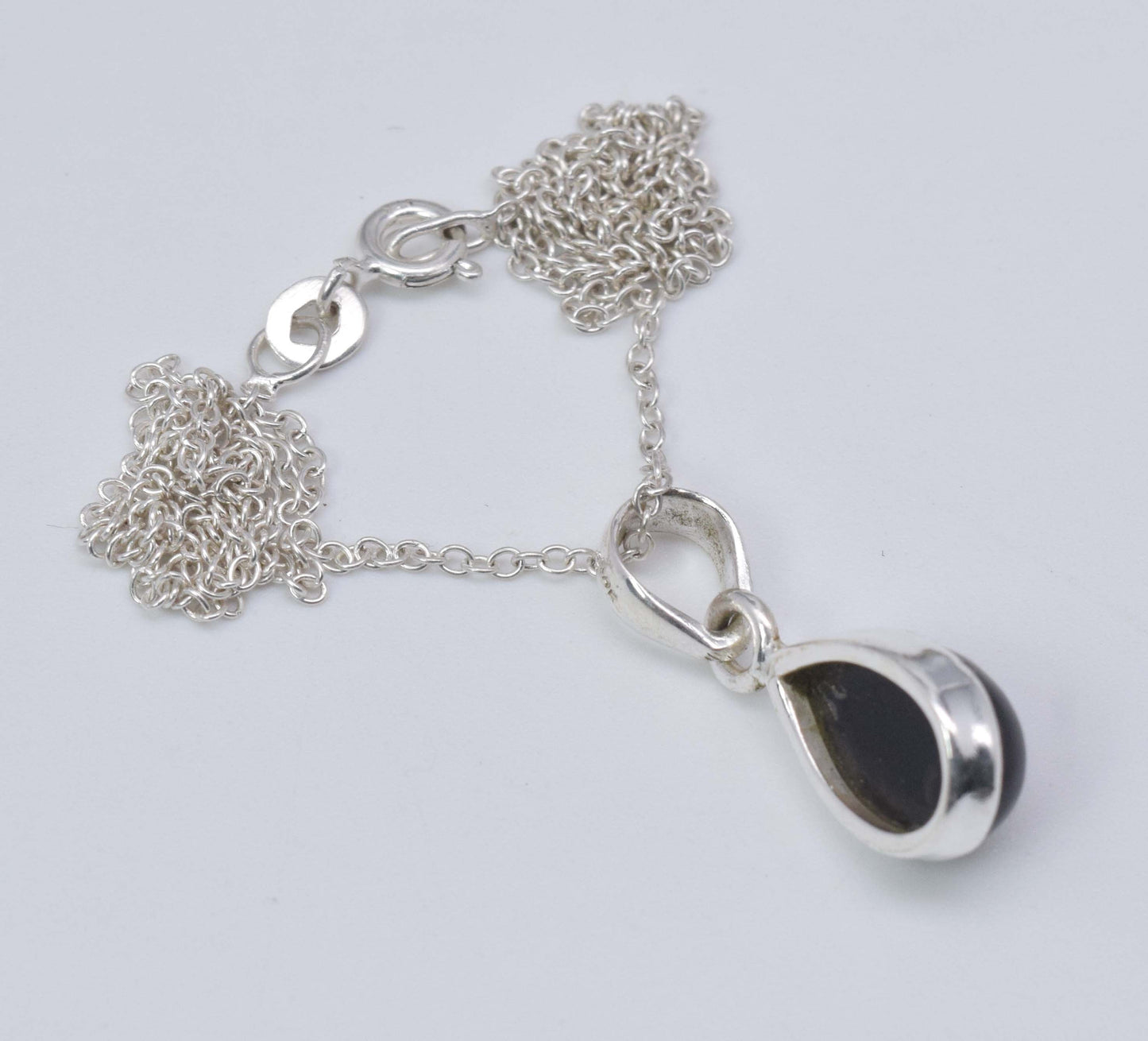 925 Solid Sterling Silver Black Onyx Chain Pendant-19 Inch