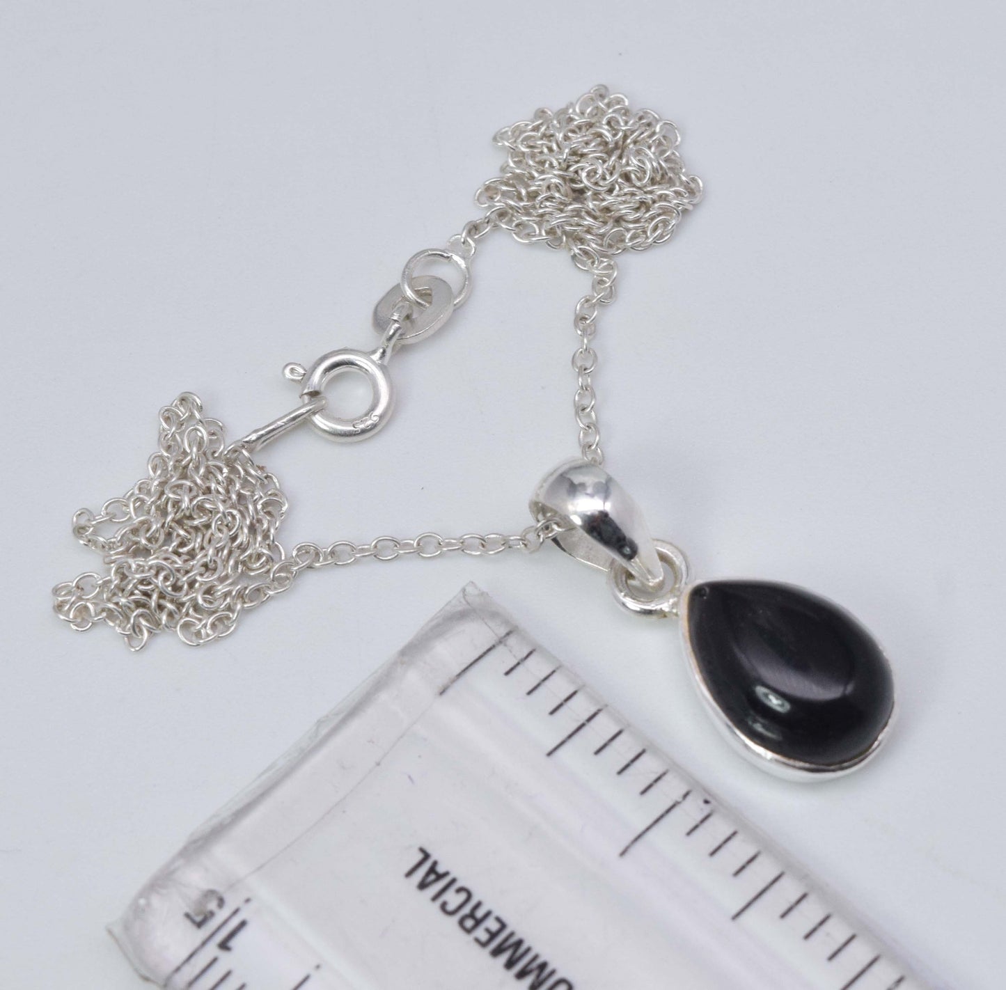 925 Solid Sterling Silver Black Onyx Chain Pendant-19 Inch