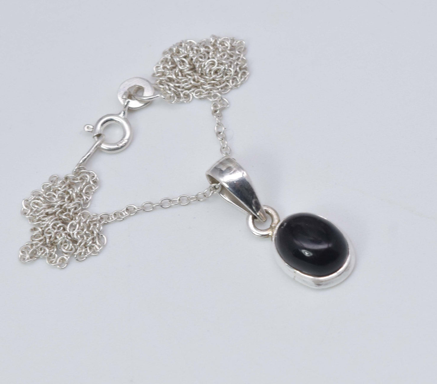 925 Solid Sterling Silver Black Onyx Chain Pendant-18.8 Inch