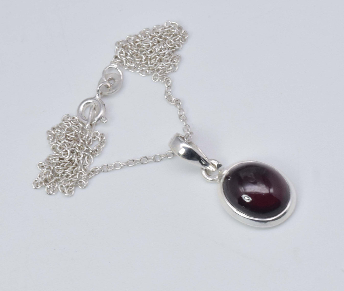 925 Solid Sterling Silver Red Garnet Chain Pendant-18.8 Inch