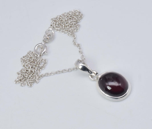 925 Solid Sterling Silver Red Garnet Chain Pendant-18.8 Inch