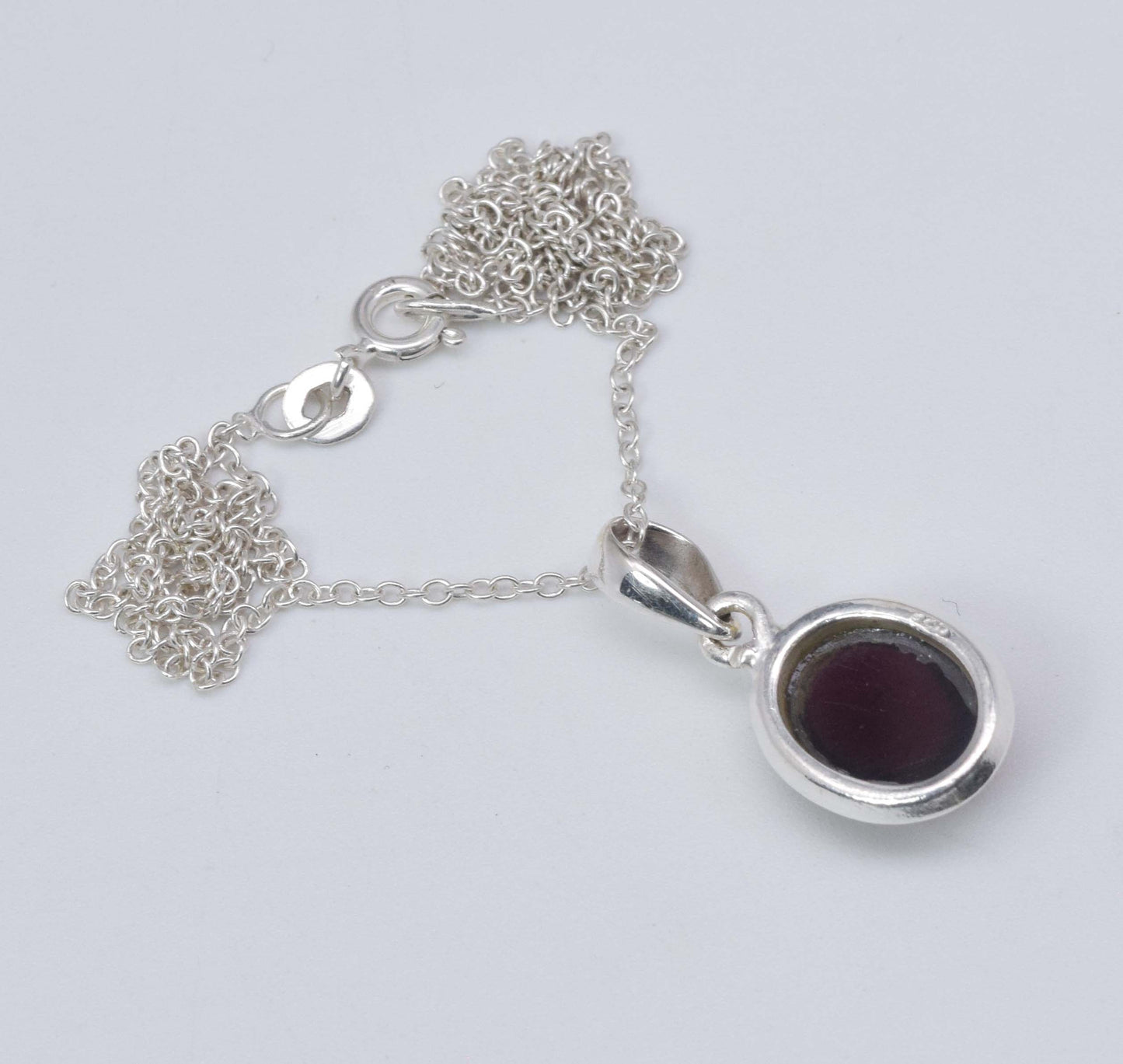 925 Solid Sterling Silver Red Garnet Chain Pendant-18.8 Inch