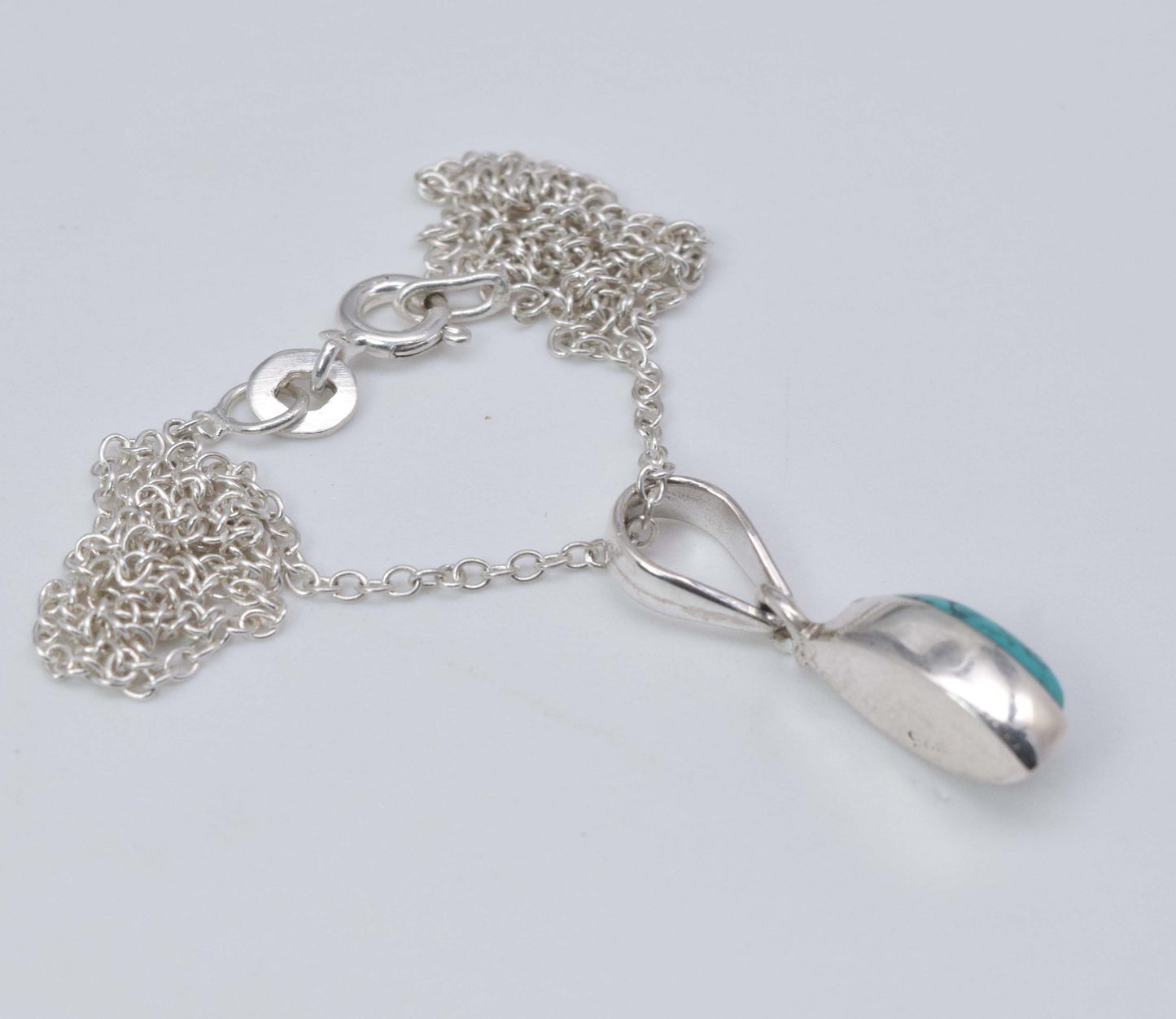 925 Solid Sterling Silver Blue Turquoise Chain Pendant-18.8 Inch