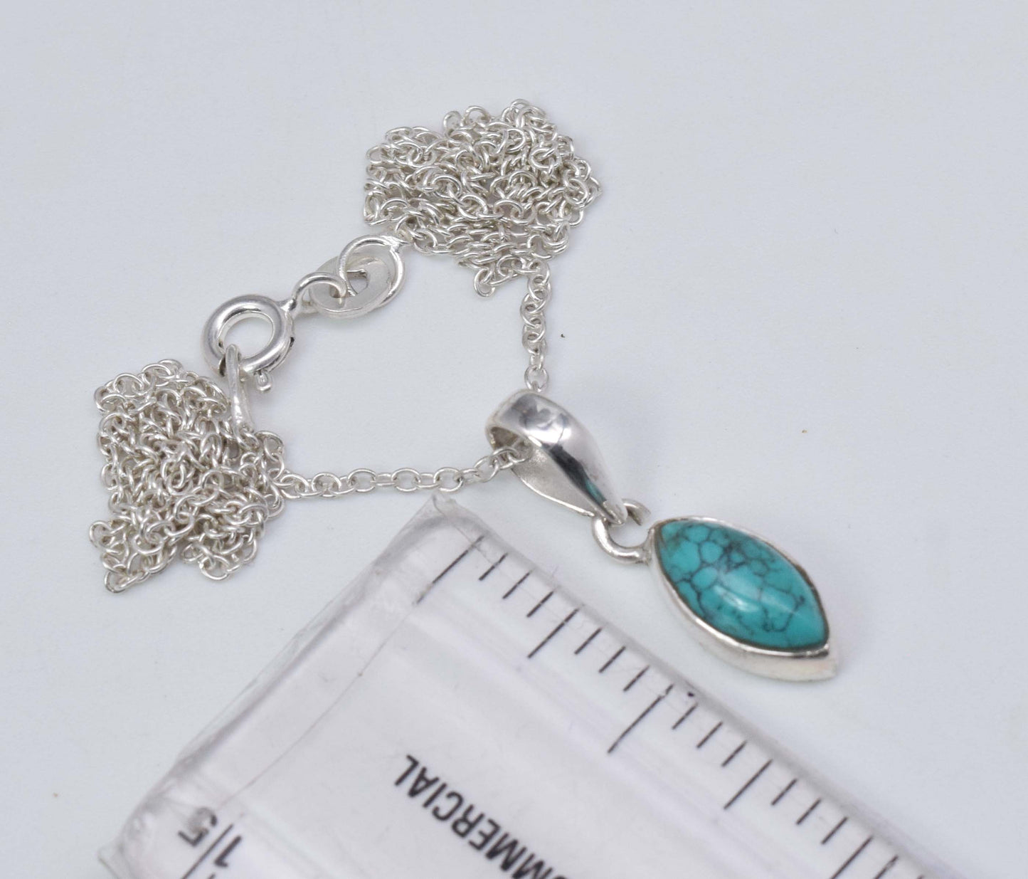 925 Solid Sterling Silver Blue Turquoise Chain Pendant-18.8 Inch