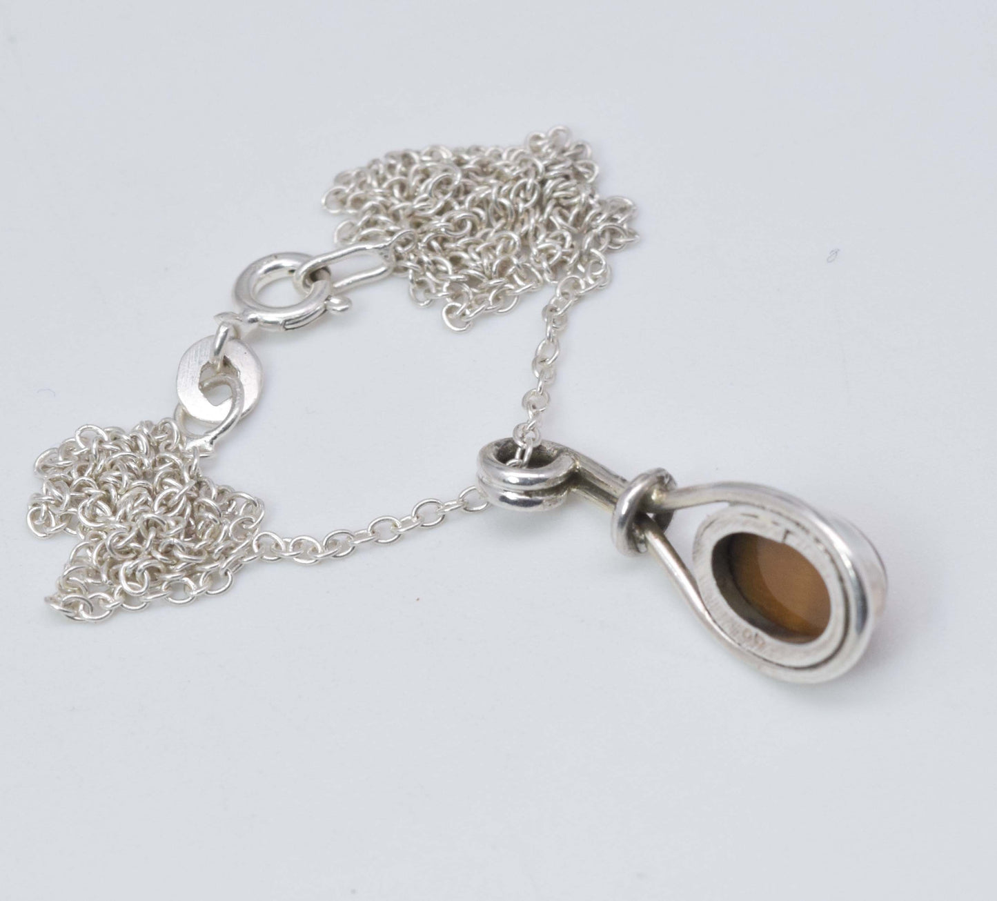 925 Solid Sterling Silver Tiger's Eye Chain Pendant-18.7 Inch