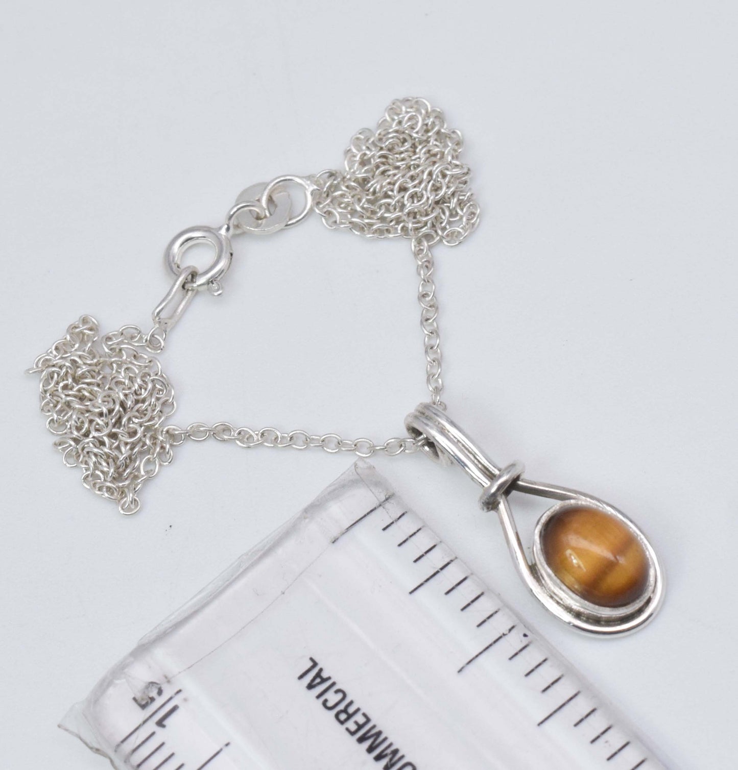 925 Solid Sterling Silver Tiger's Eye Chain Pendant-18.7 Inch