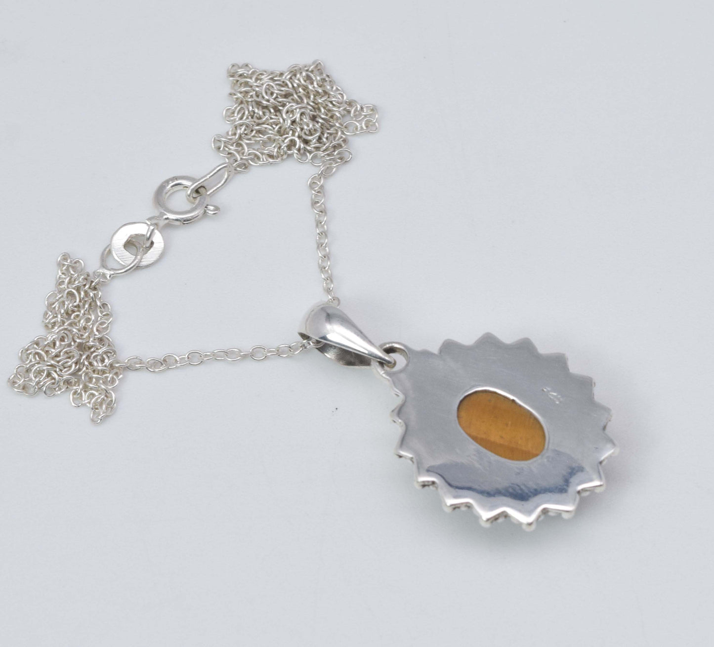 925 Solid Sterling Silver Tiger's Eye Chain Pendant-19.1 Inch