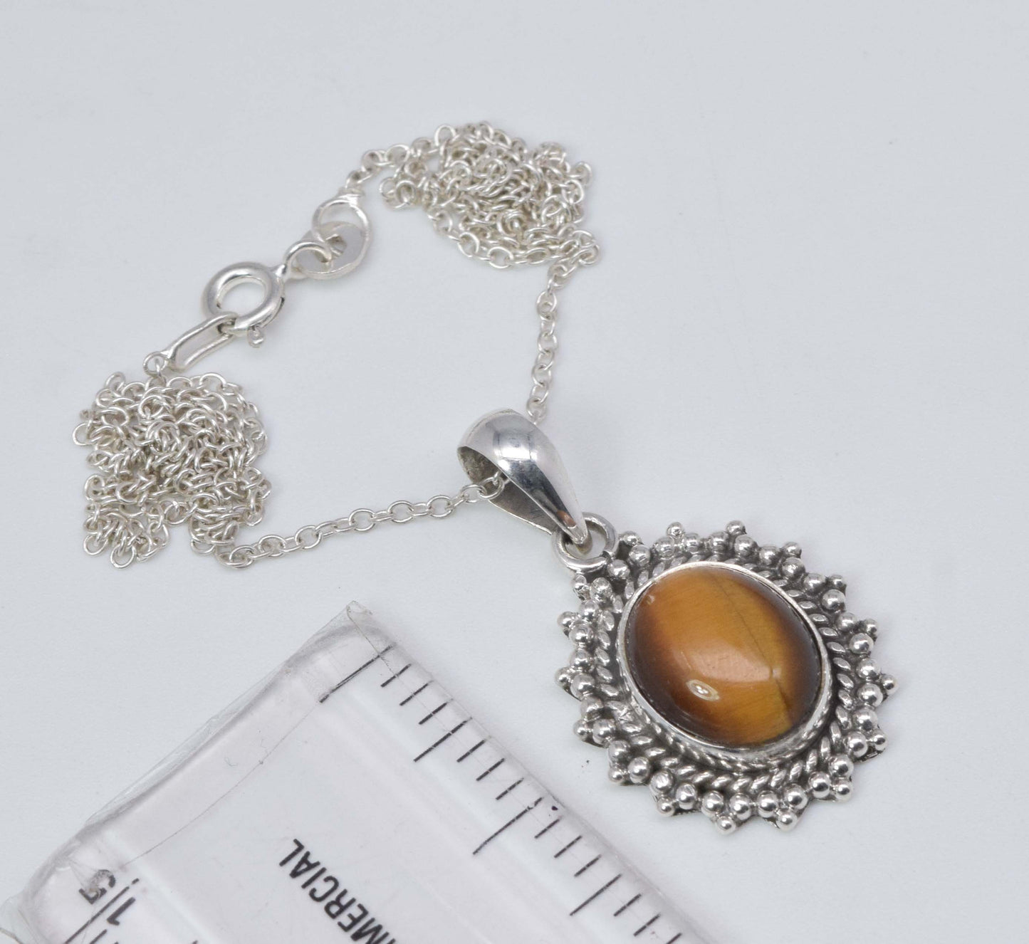 925 Solid Sterling Silver Tiger's Eye Chain Pendant-19.1 Inch