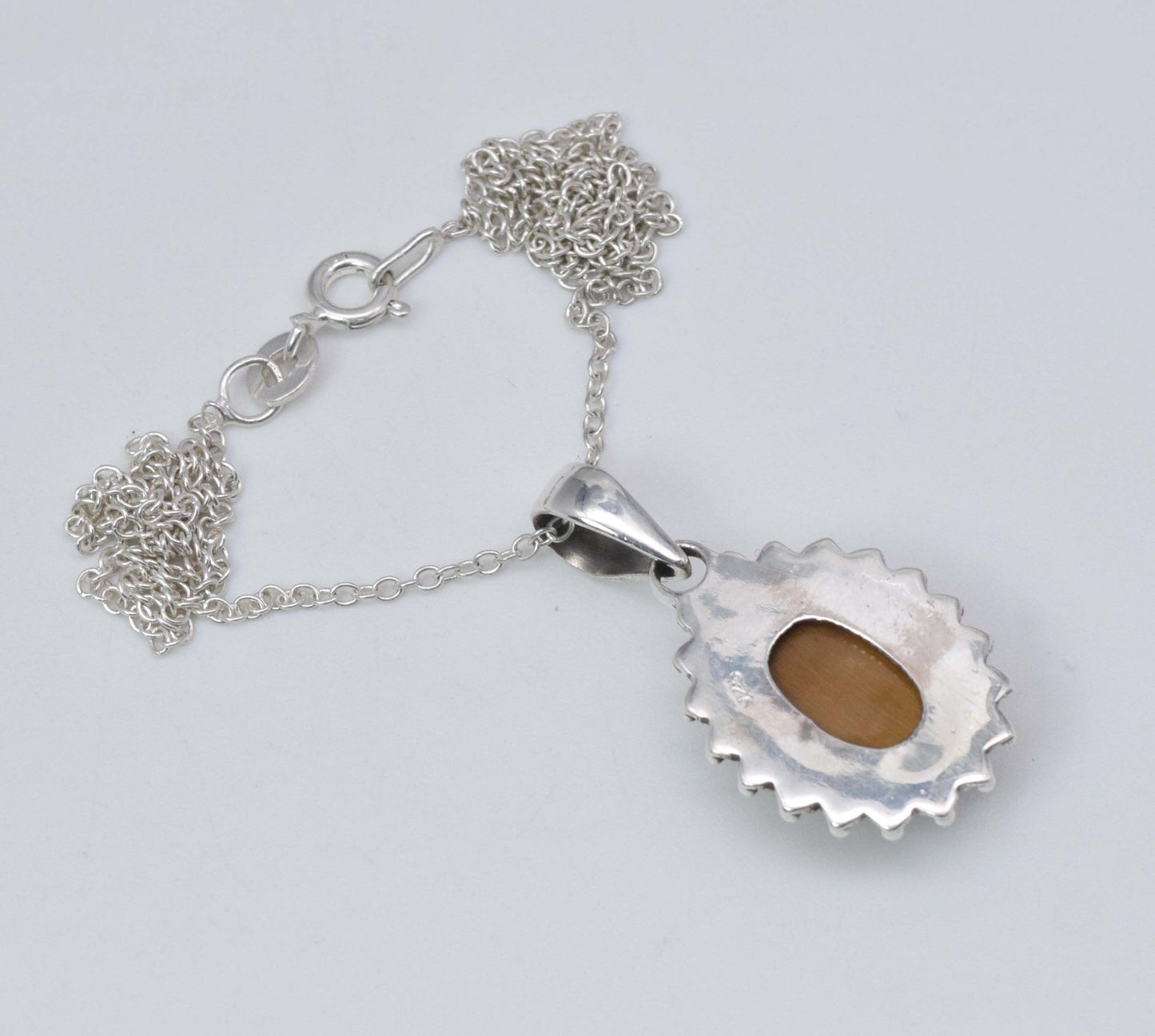925 Solid Sterling Silver Tiger's Eye Chain Pendant-19.2 Inch