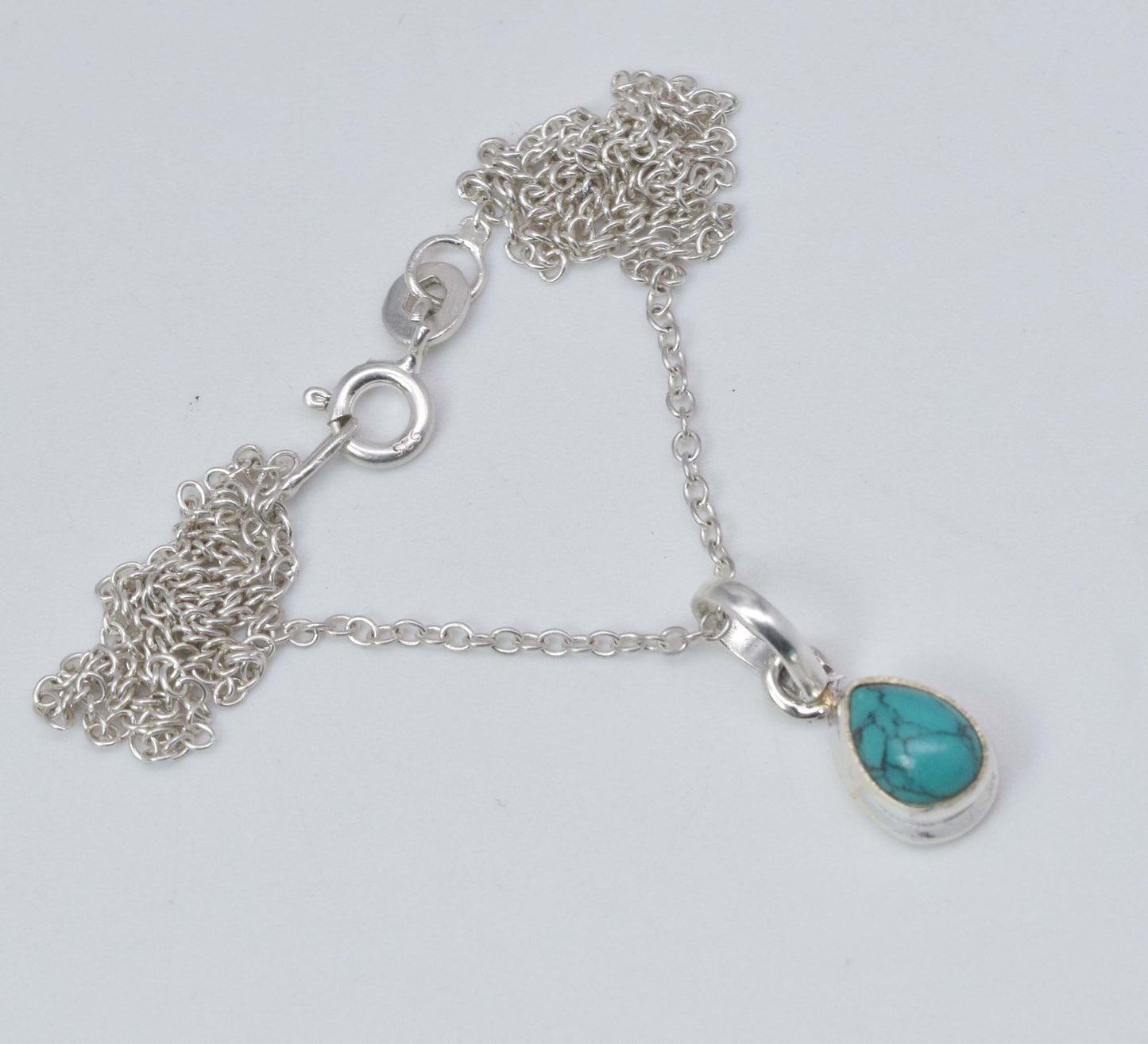 925 Solid Sterling Silver Blue Turquoise Chain Pendant-18.6 Inch