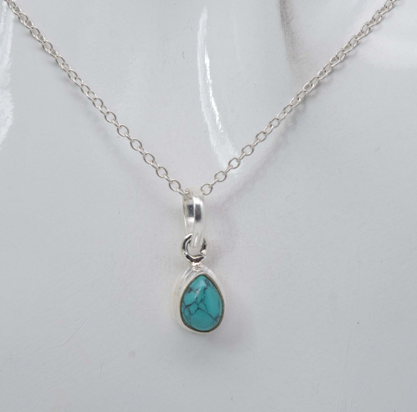 925 Solid Sterling Silver Blue Turquoise Chain Pendant-18.6 Inch