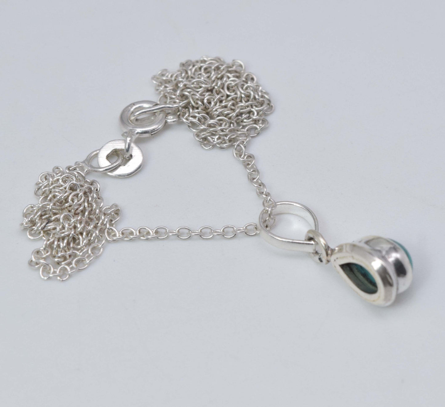 925 Solid Sterling Silver Blue Turquoise Chain Pendant-18.6 Inch