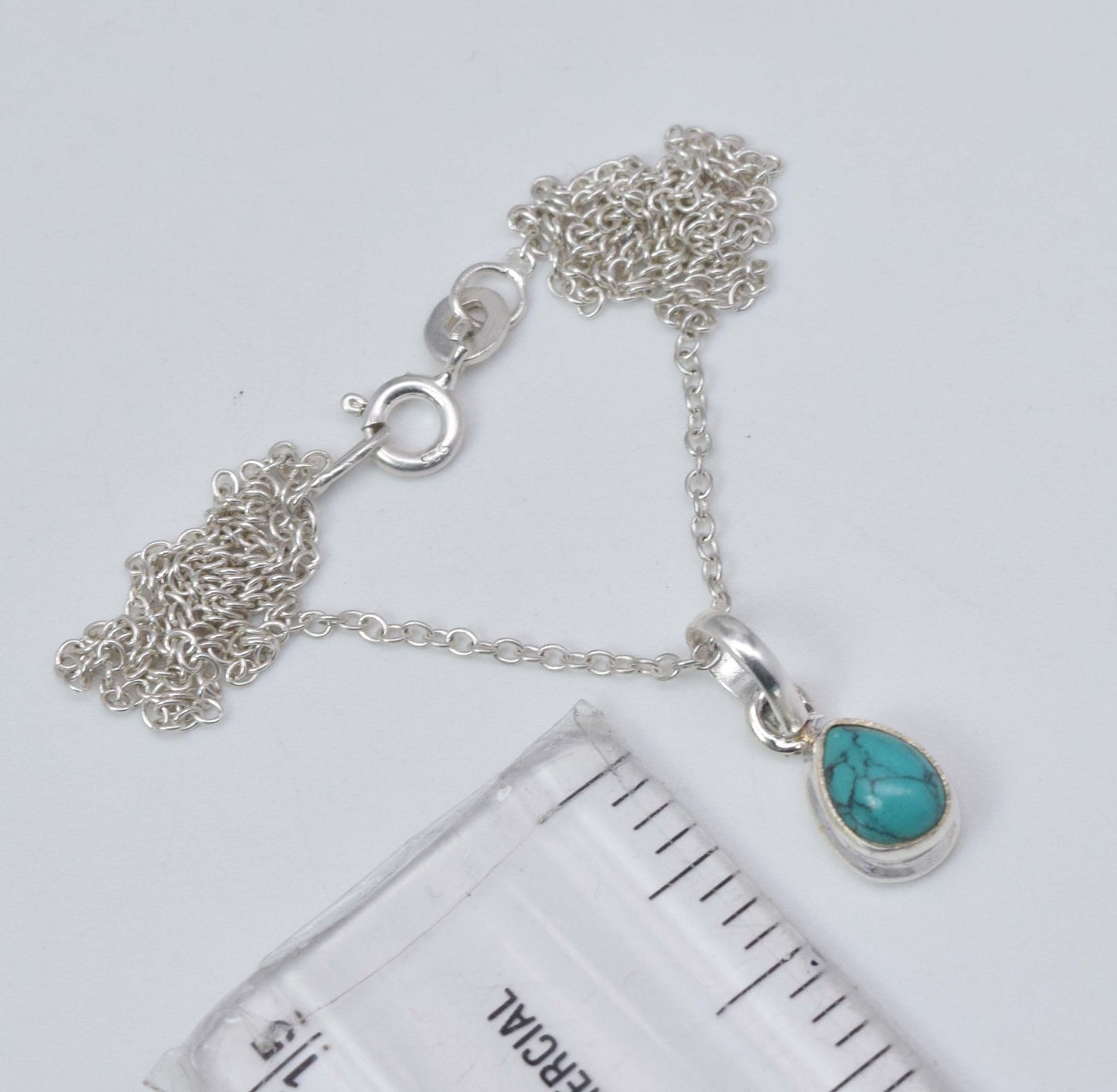 925 Solid Sterling Silver Blue Turquoise Chain Pendant-18.6 Inch