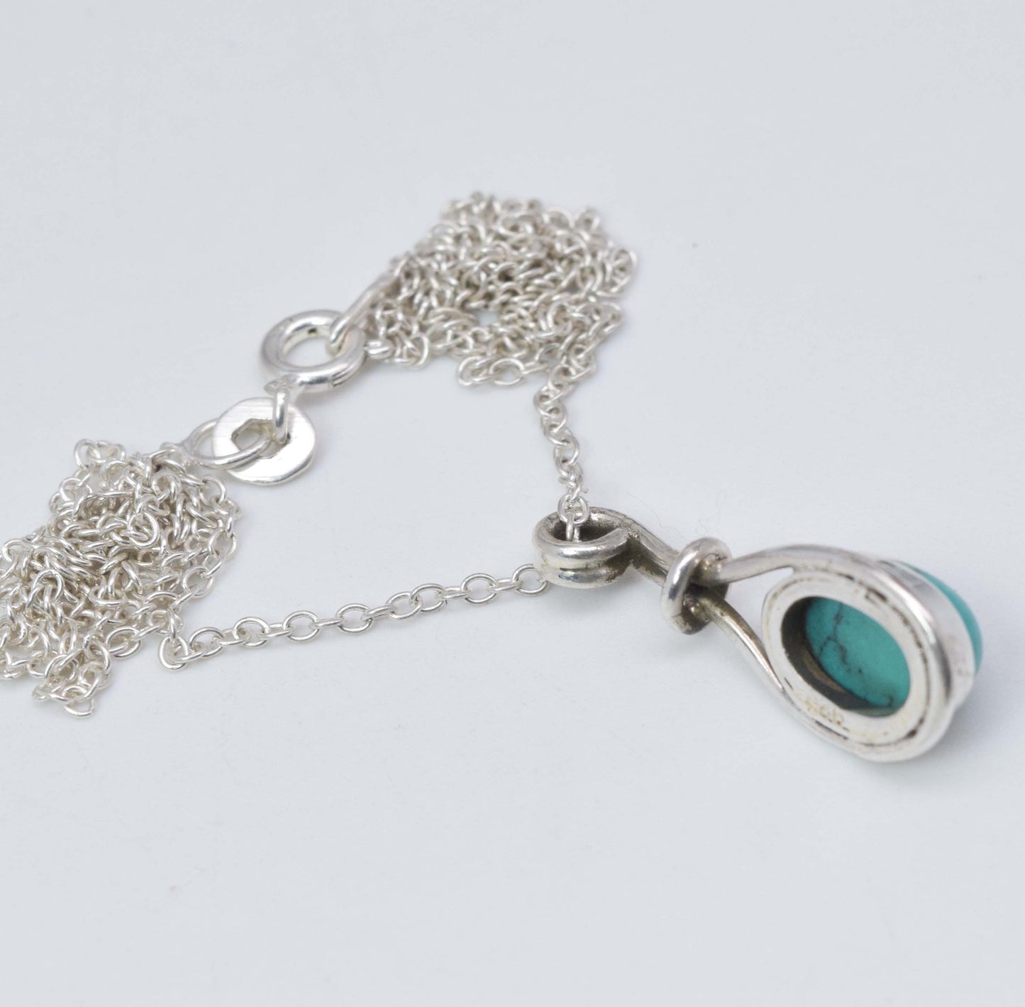 925 Solid Sterling Silver Blue Turquoise Chain Pendant-18.7 Inch