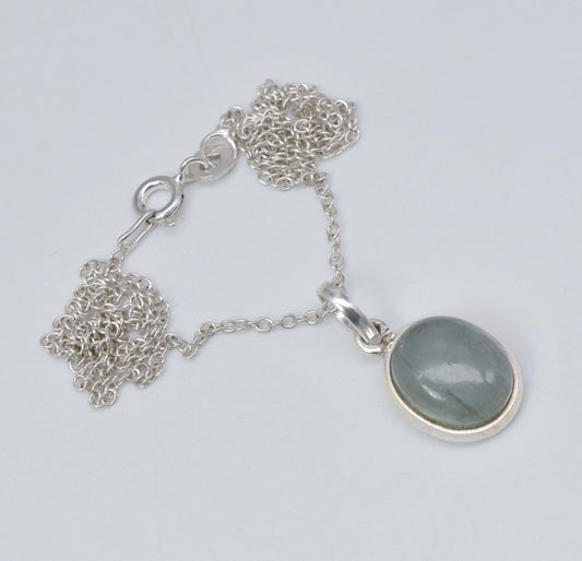 925 Solid Sterling Silver Aquamarine Chain Pendant-18.7 Inch