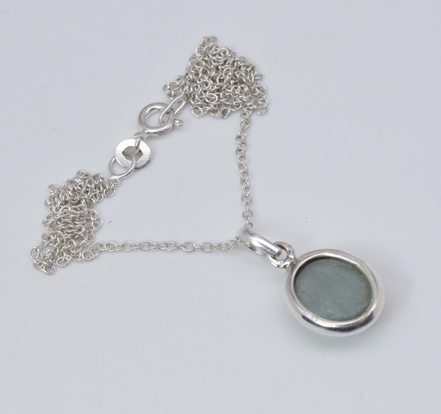 925 Solid Sterling Silver Aquamarine Chain Pendant-18.7 Inch