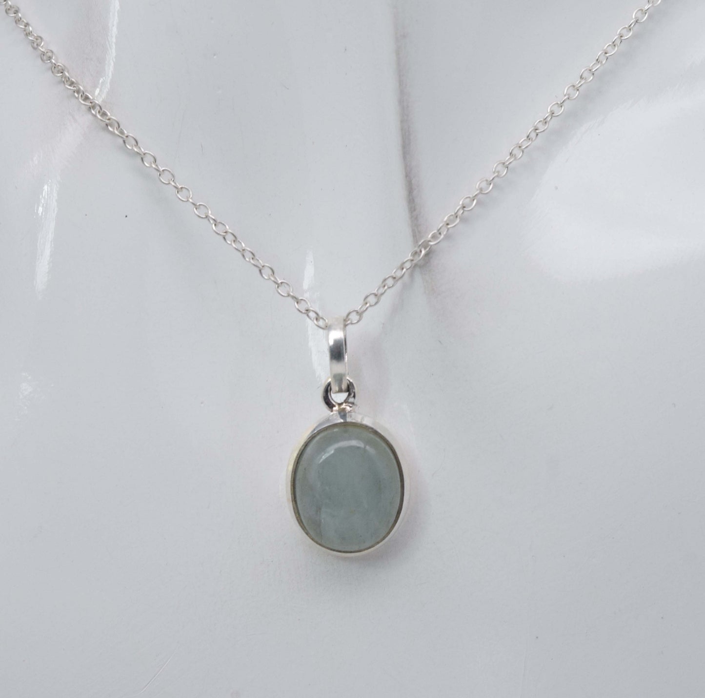 925 Solid Sterling Silver Aquamarine Chain Pendant-18.7 Inch