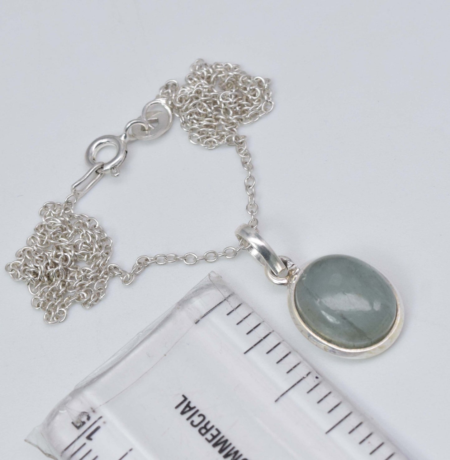 925 Solid Sterling Silver Aquamarine Chain Pendant-18.7 Inch