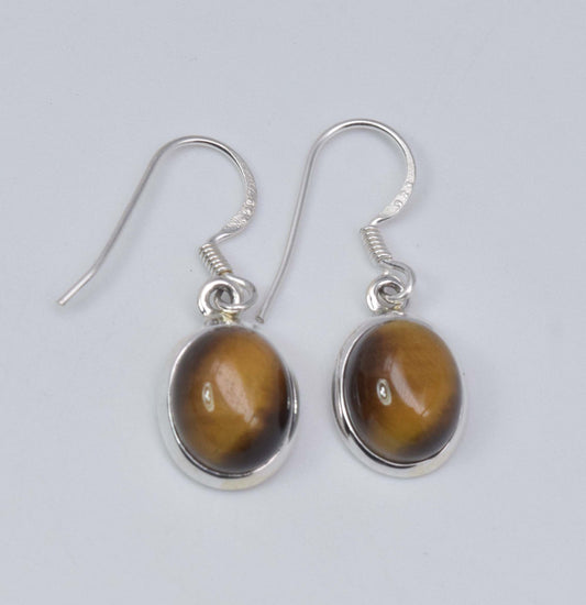 925 Solid Sterling Silver Tiger's Eye Hook Earring-1.1 Inch