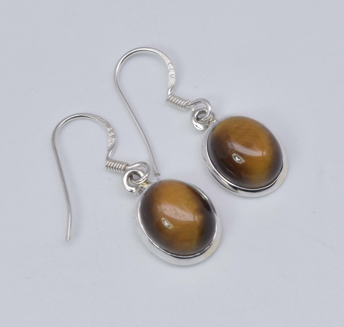 925 Solid Sterling Silver Tiger's Eye Hook Earring-1.1 Inch