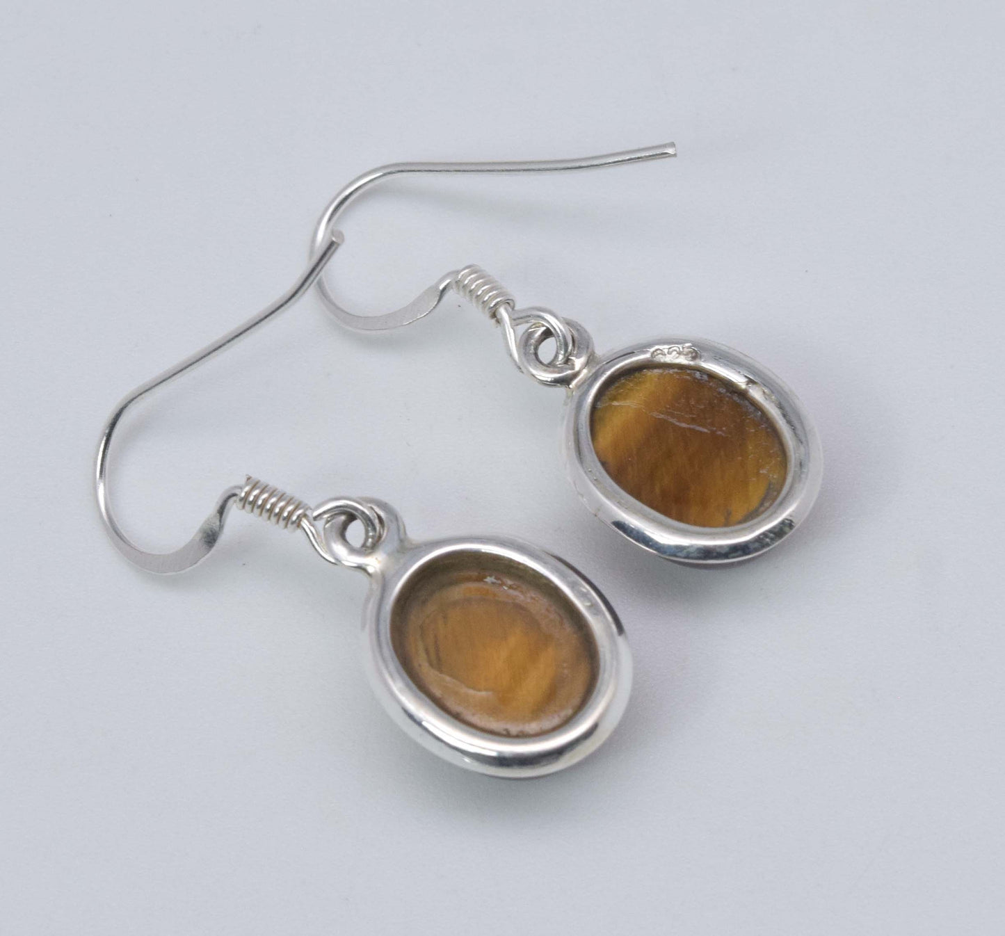 925 Solid Sterling Silver Tiger's Eye Hook Earring-1.1 Inch