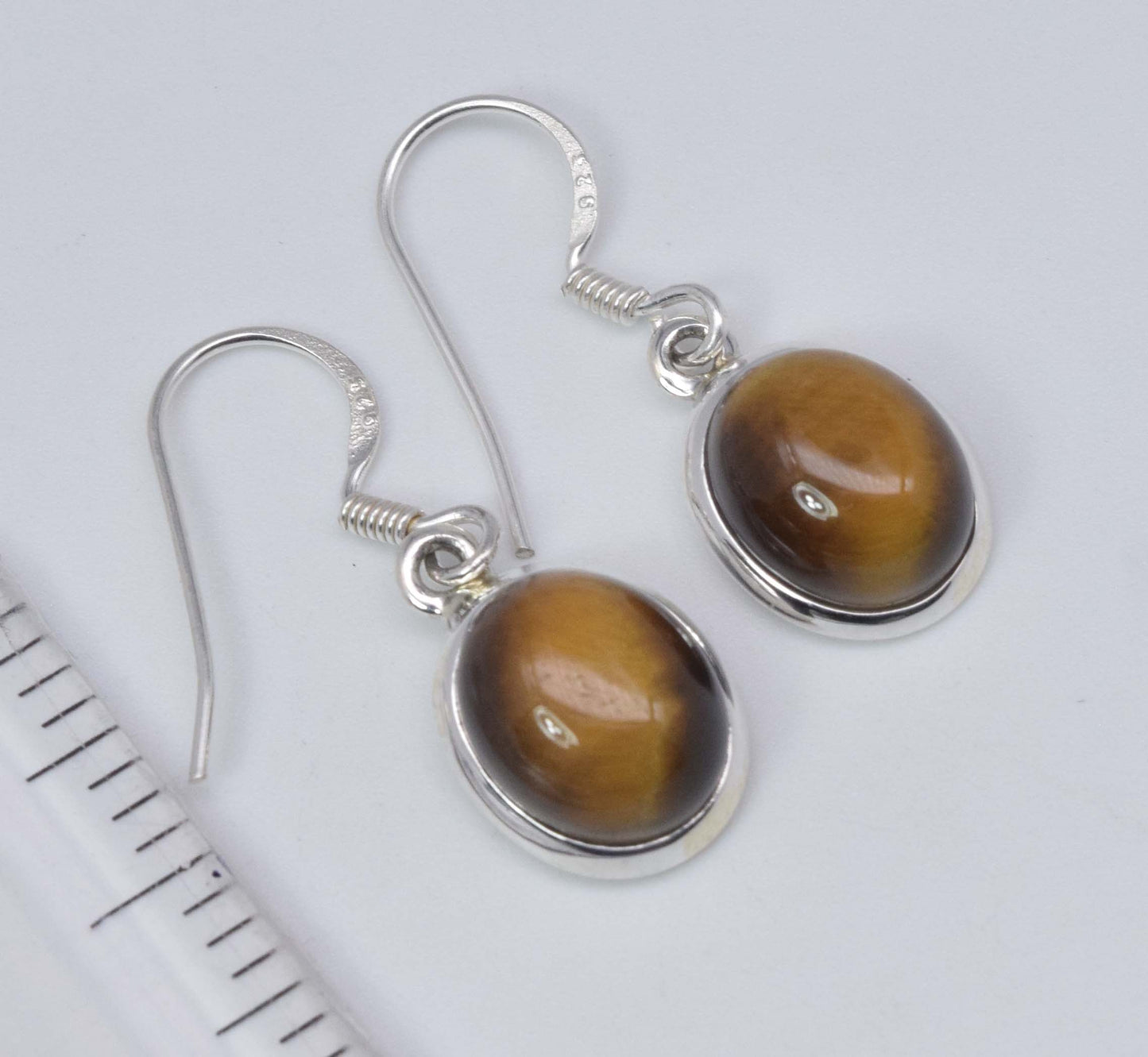 925 Solid Sterling Silver Tiger's Eye Hook Earring-1.1 Inch