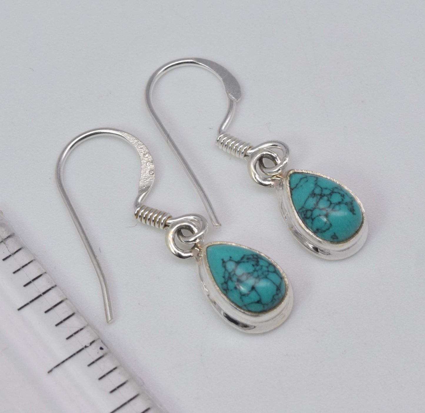 925 Solid Sterling Silver Blue Turquoise Hook Earring-1 Inch