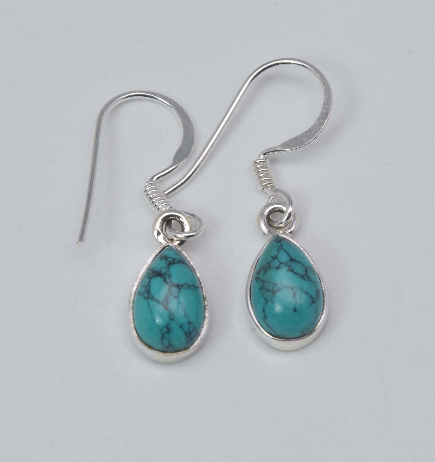 925 Solid Sterling Silver Blue Turquoise Hook Earring-1 Inch